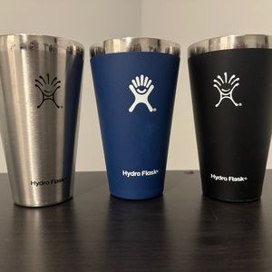 Three Hydroflask 16oz tumblers, used.